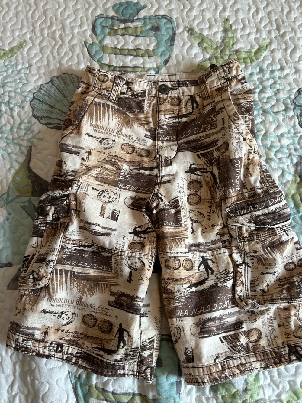 Faded Glory Beige and Brown Printed Cargo Shorts